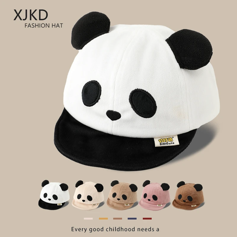 婴儿帽子檐春秋秋冬季男童熊猫软鸭舌帽可爱遮阳女宝宝幼儿棒球帽