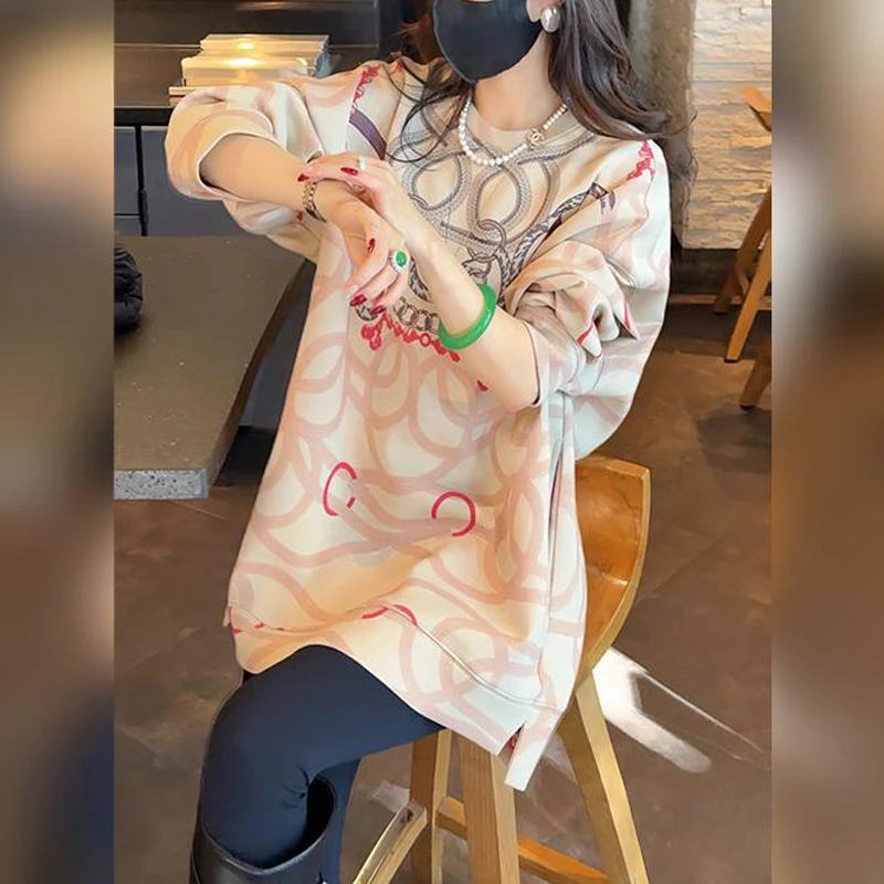 2025秋冬新款加绒加厚宽松T恤上衣女时尚休闲显瘦遮肉长袖打底衫