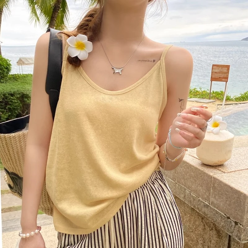 黄色吊带背心女内搭2025新款夏季外穿设计感宽松显瘦打底无袖上衣