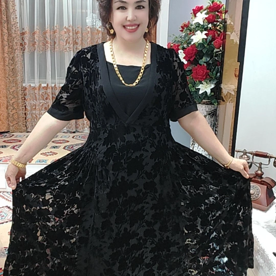 修身显瘦时尚V领收腰高级感夏季超长裙连衣裙
