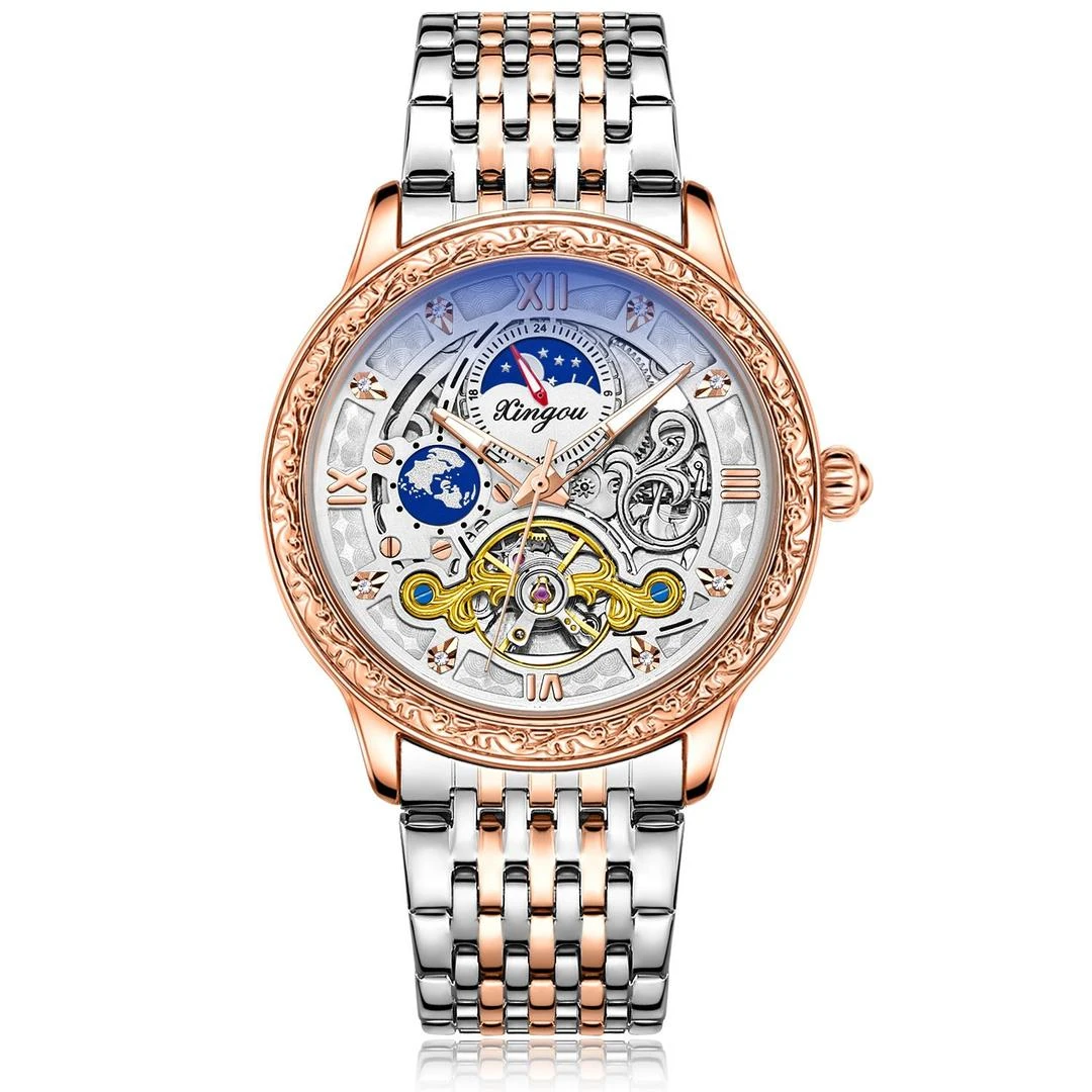 【澳门撤柜】男士时尚防水手表日月星辰雕花全自动机械表XO508
