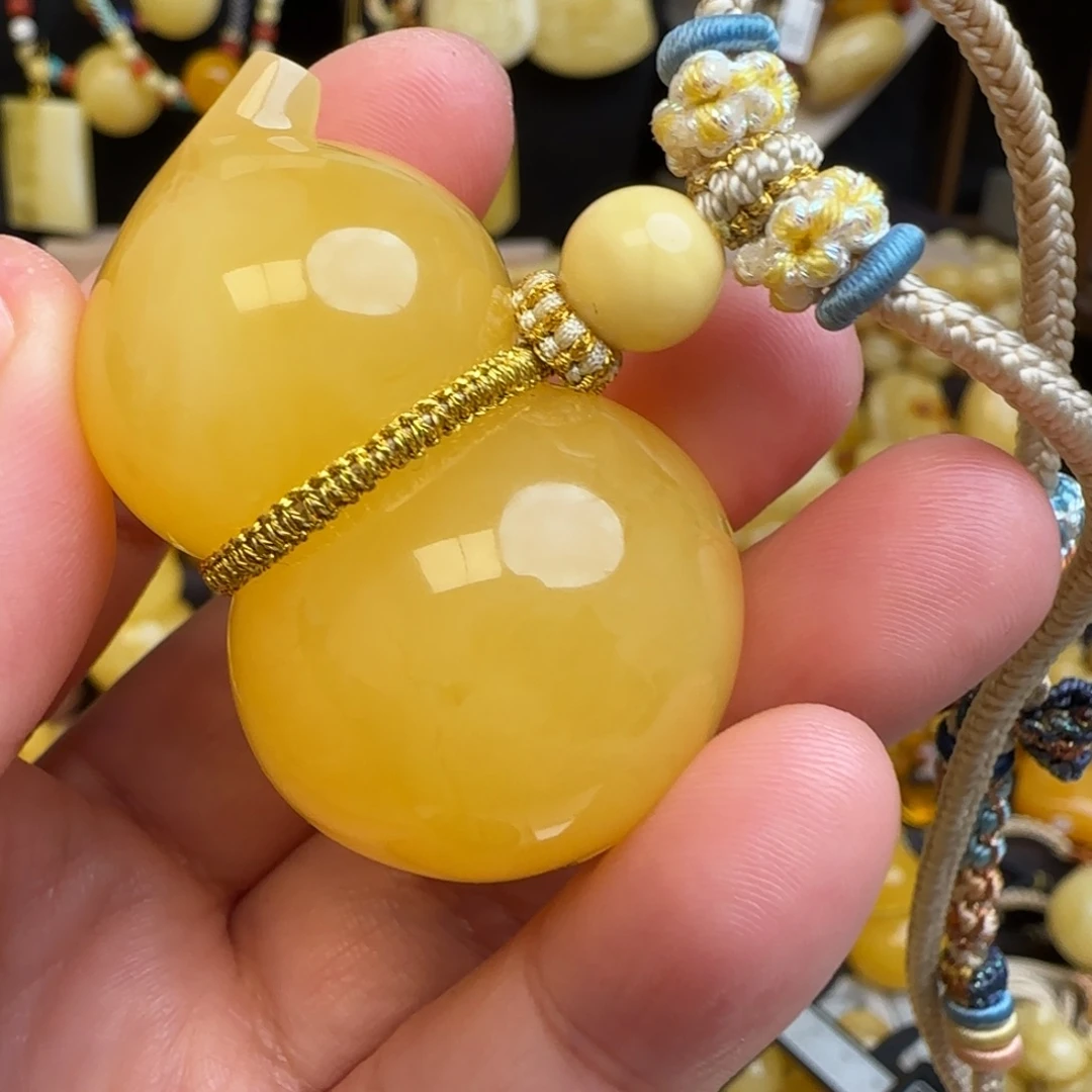 琥珀未镶嵌套链天然鸡油黄蜜蜡葫芦