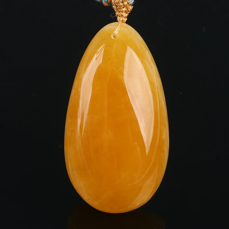 欧说珠宝俄料原矿鸡油红满蜜溶洞妖纹蜜蜡水滴吊坠项链男女士礼物