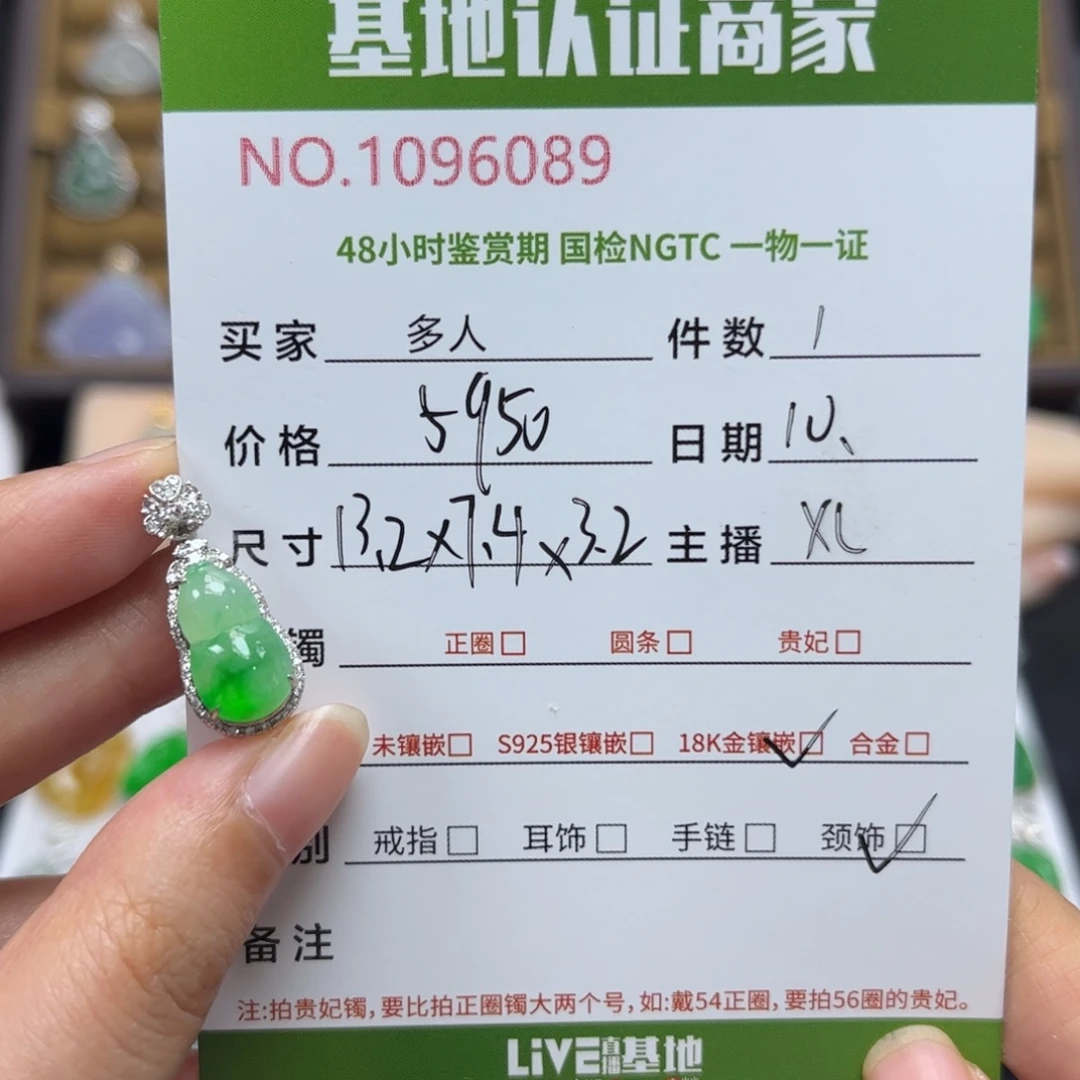 翡翠18K金镶嵌吊坠(不含链)多人