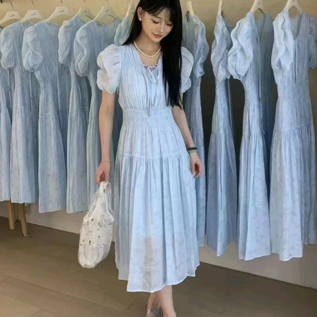 9091夏季新款2025印花时尚休闲女装韩系穿搭气质漂亮碎花连衣裙