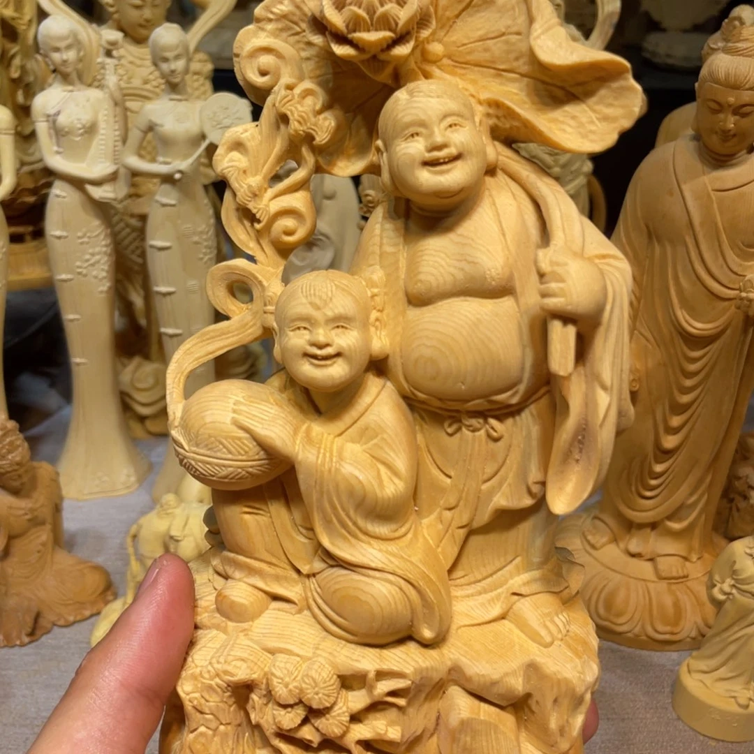 黄杨木瑕疵和合二仙
