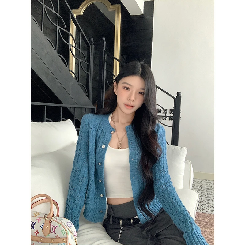 Moses Queen/魔西女王辣妹设计感镂空长袖针织开衫气质上衣