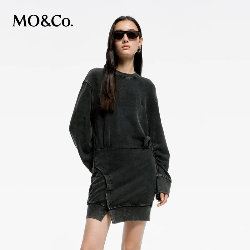 【赵老板专属】MOCO解构假两件色脏染棉质卫衣裙连衣裙MBD1DRS003