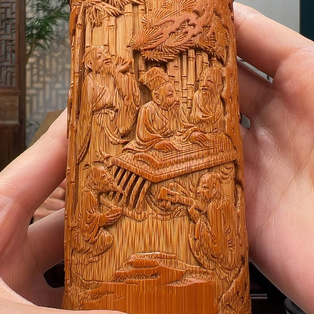 竹山****3竹雕竹林七贤茶叶罐