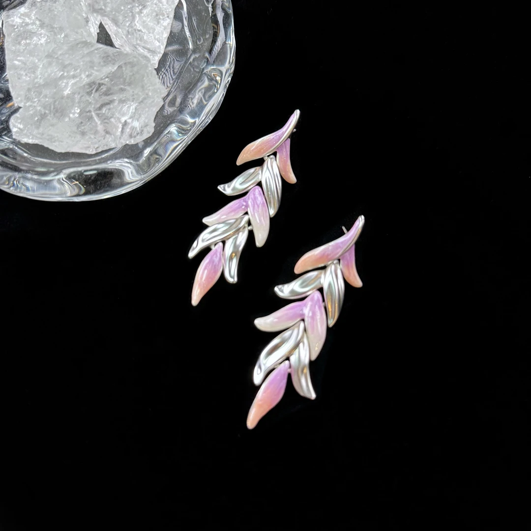 合金耳饰 古典紫色小众耳钉百搭设计感古风清新法式复古国风手工