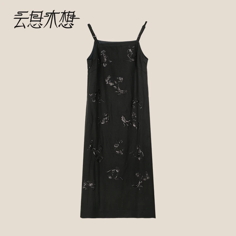 Ysimo-X云思木想摩登国风女装2024秋季珠片绣天丝吊带连衣裙12221