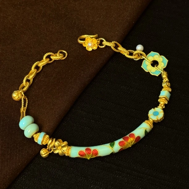 【周蜜儿】薄荷弯管 高温烧蓝 足金999 芭莎杂志款 手链
