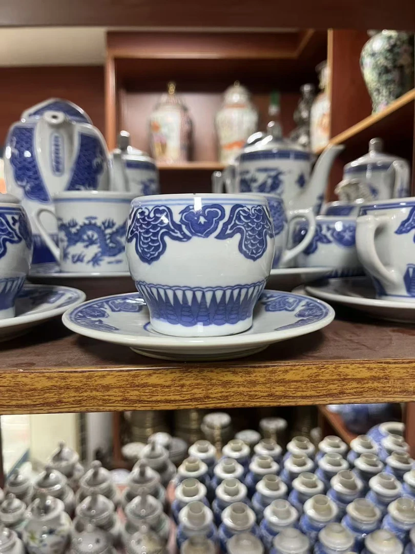 景德镇567精品老厂瓷青花杯碟