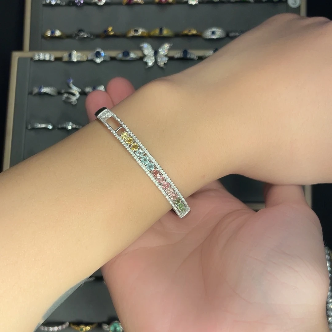 碧玺手镯银S925镶嵌天然