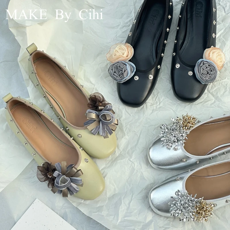 Cihi設計’Flower rivet’花朵铆钉 纽扣DIY一脚蹬乐福鞋