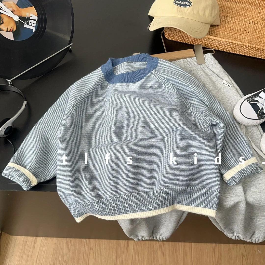 童例「250-001蓝领条纹圆领针织衫」春季休闲毛衣男童女童百搭套头