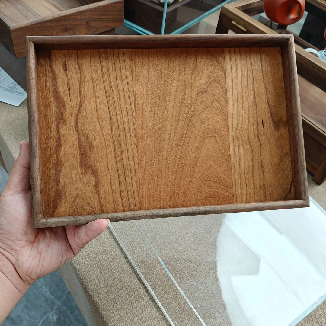 北美黑胡桃木拼北美樱桃木底茶托盘茶垫中式日式茶托盘