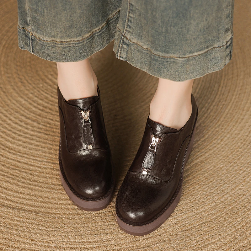 羊皮 9厘米 34-39 手抓褶皱羊皮 松糕底复古厚底百搭圆头深口单鞋