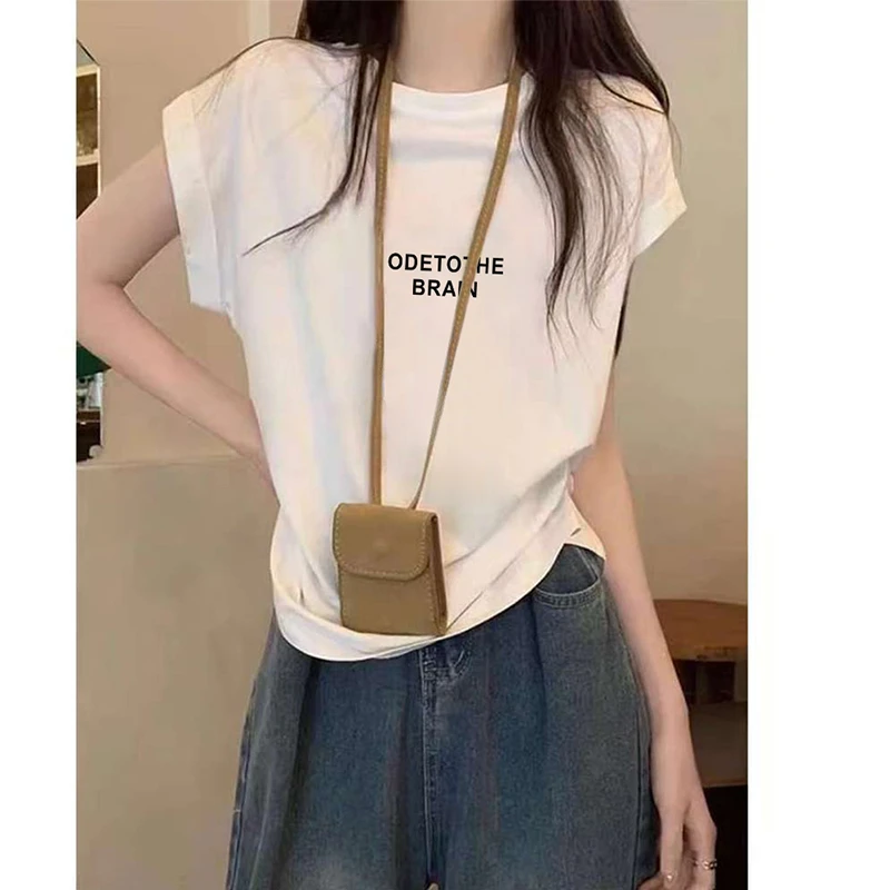 设计感别致简约印花短袖t恤女夏季2025新款小飞袖圆领上衣ins潮流