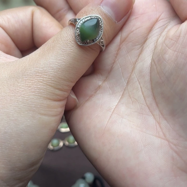 和田玉（碧玉）银S925镶嵌戒指