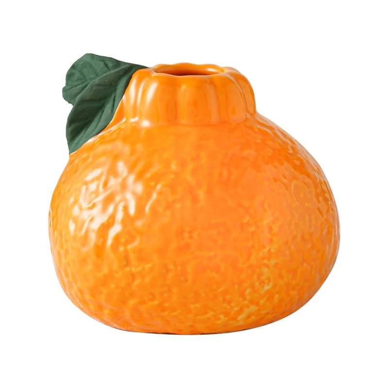 创意橘子花瓶仿陶瓷水养绿萝水培盆花器客厅桌面办公桌装饰品摆件