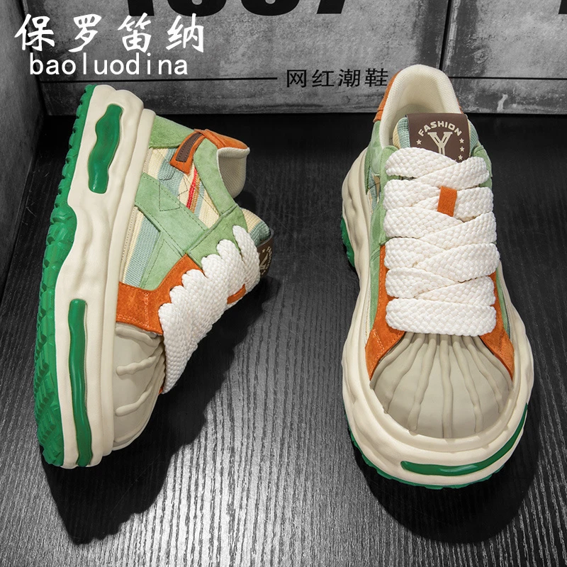 保罗笛纳2025夏季新款贝壳头男鞋休闲增高时尚百搭男士老爹鞋潮鞋