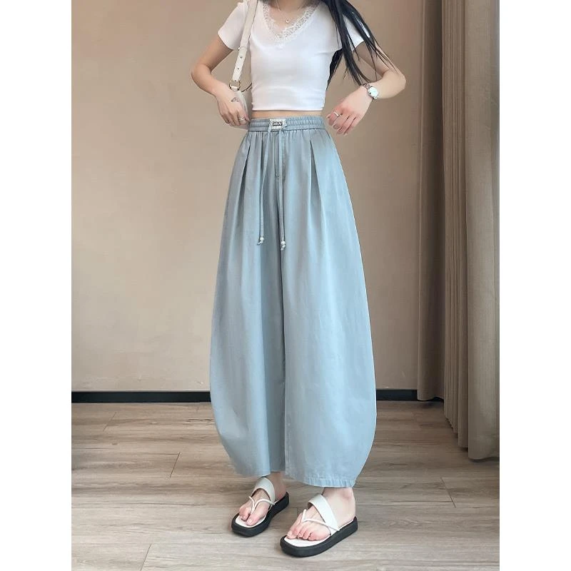 冰丝弯刀阔腿裤女夏季薄款2025新款宽松显瘦小个子遮胯休闲香蕉裤