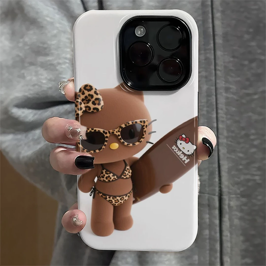 苹果/华为/小米/OPPO/VIVO个性卡通滑板kt猫菲林二合一大孔手机壳