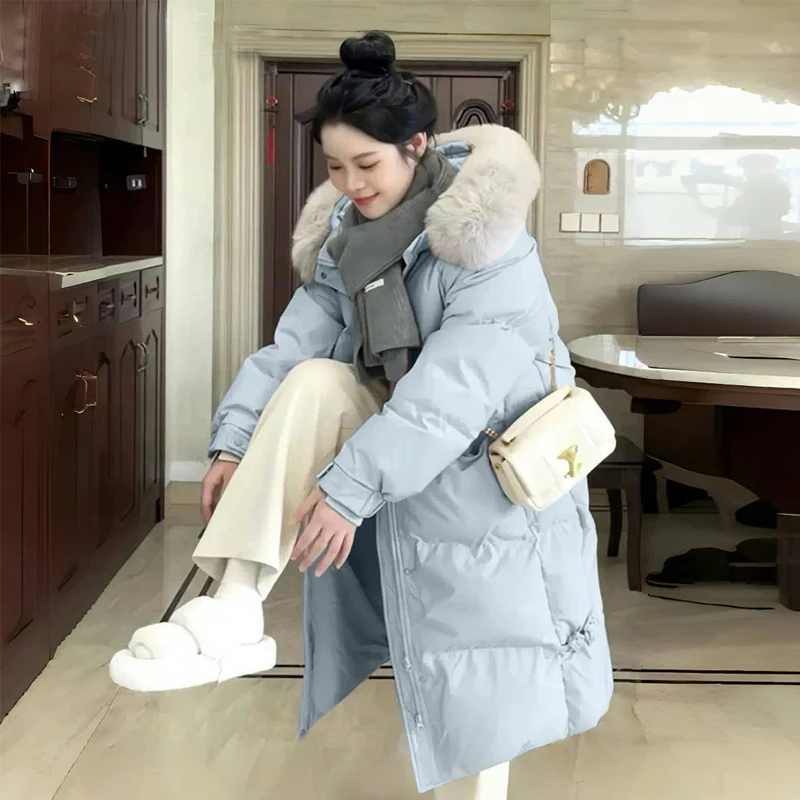 2025年冬季新款超好看中长款过膝棉服女韩系加厚棉袄爆款棉衣外套