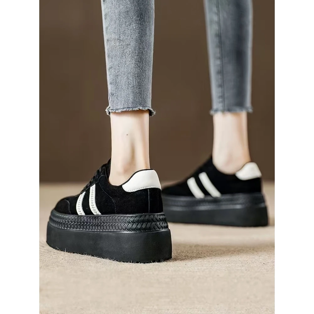 秋季增高厚底松糕鞋子女通勤百搭黑色运动休闲德训板鞋H8-6-60