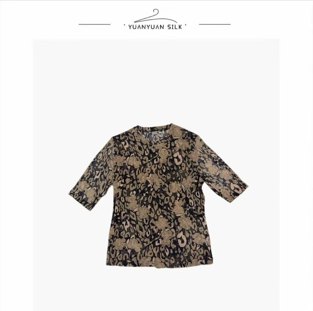 W 舒服透气！夏季上新 100%蚕丝针织双层网眼圆领上衣Y122-2