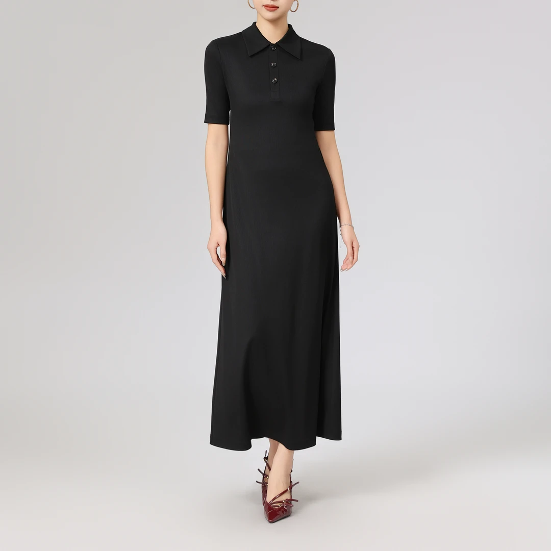 AMASS/阿玛施 新款时尚百搭显瘦垂坠感中长款衬衫领连衣裙550030