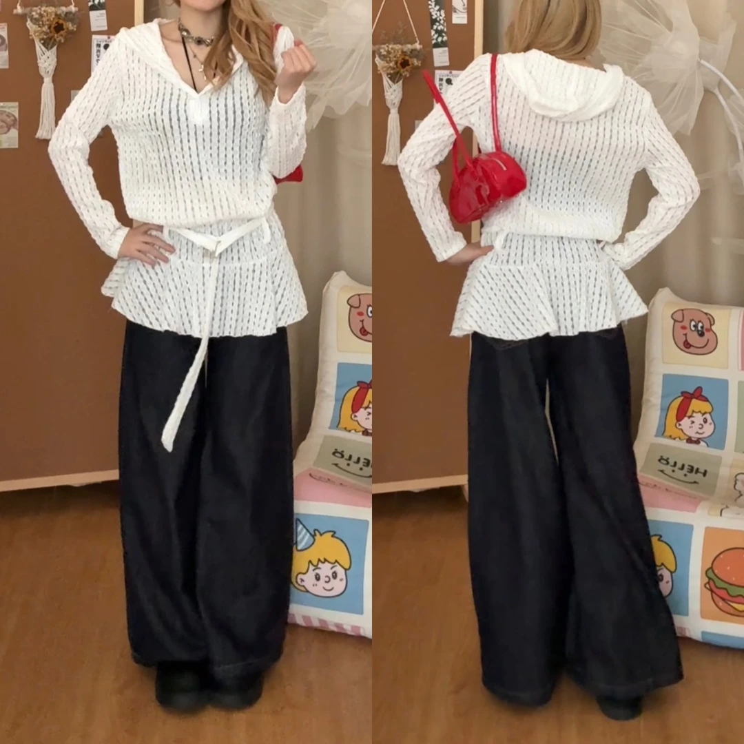 【白色连衣裙】镂空宽松遮肉上衣裙罩衫