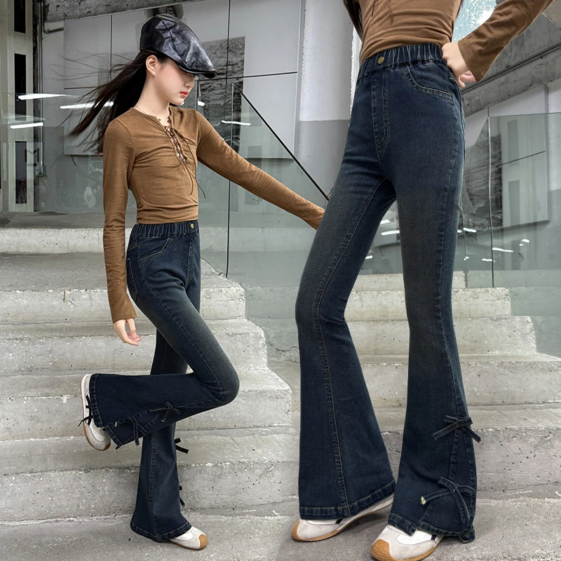 喇叭裤女童春秋款中大童6-12岁洋气外穿时髦裤秋装修身显瘦微喇裤