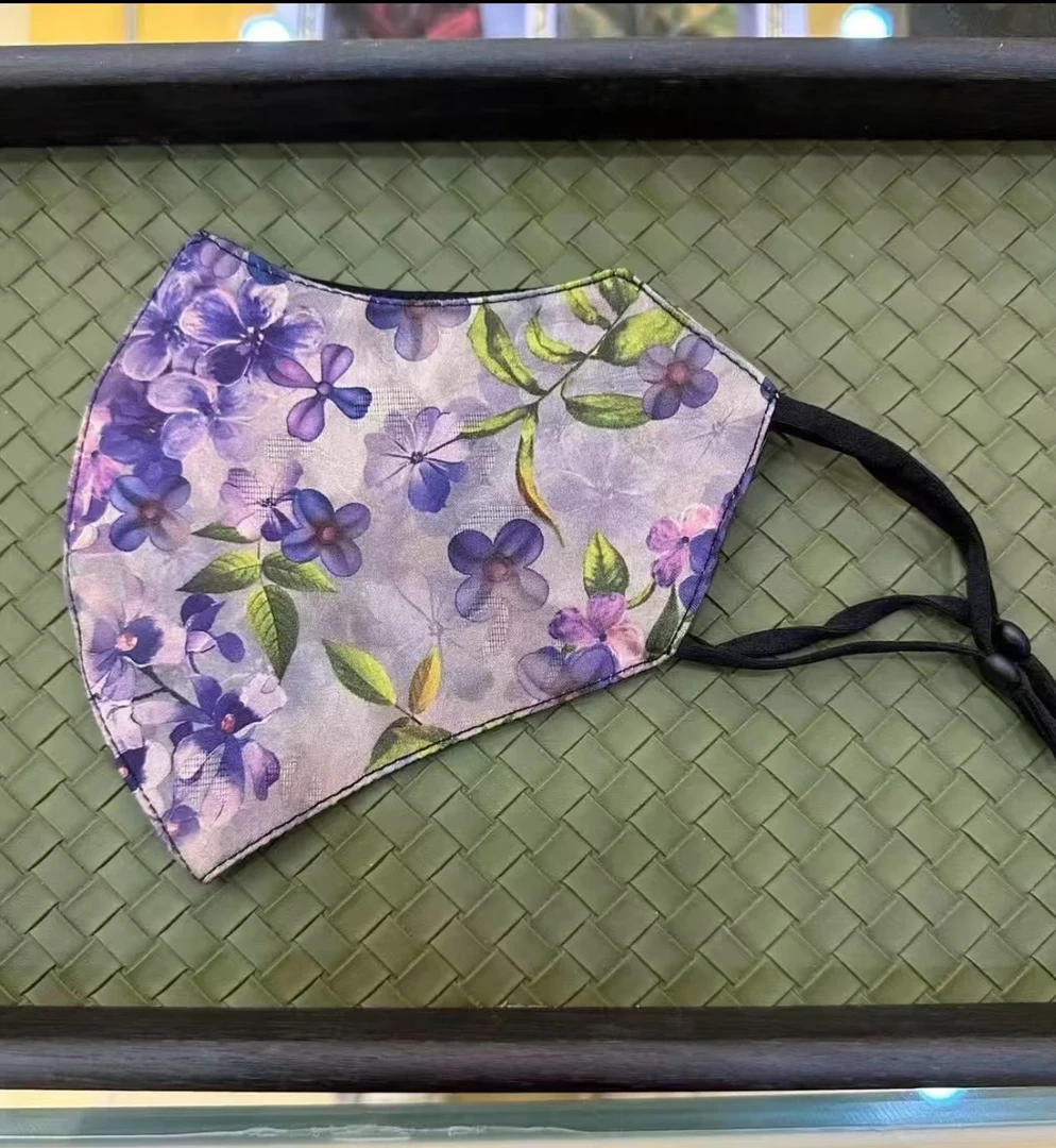 【紫花口罩】香云纱花萝防晒重磅国风丝巾口罩百搭-  e27