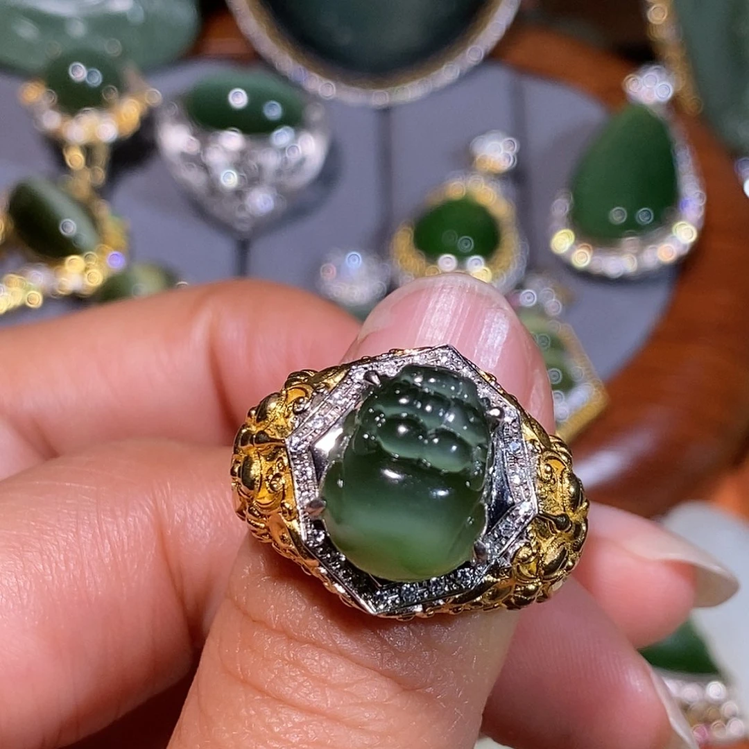 和田玉（碧玉）银S925镶嵌戒指