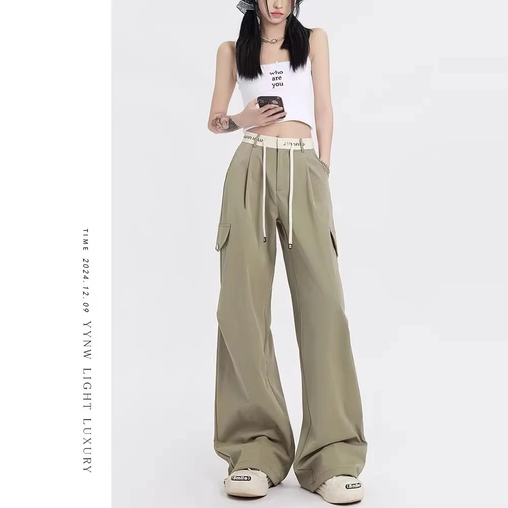 高腰显瘦春夏新款工装裤女高腰宽松显瘦速干休闲阔腿裤