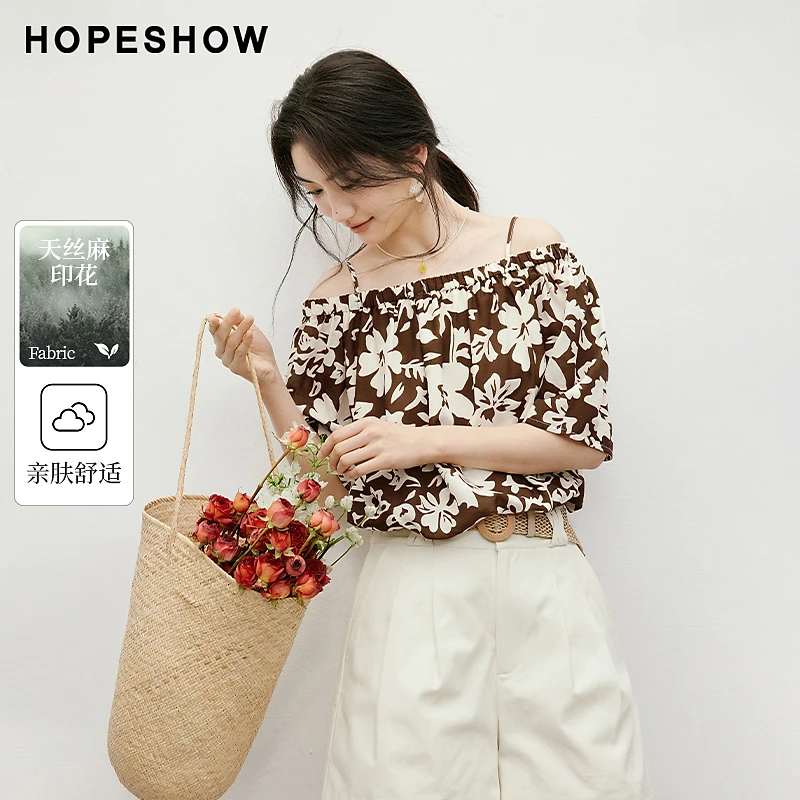 红袖2025夏女装【流光花语】造型感一字肩套头短上衣90125162002