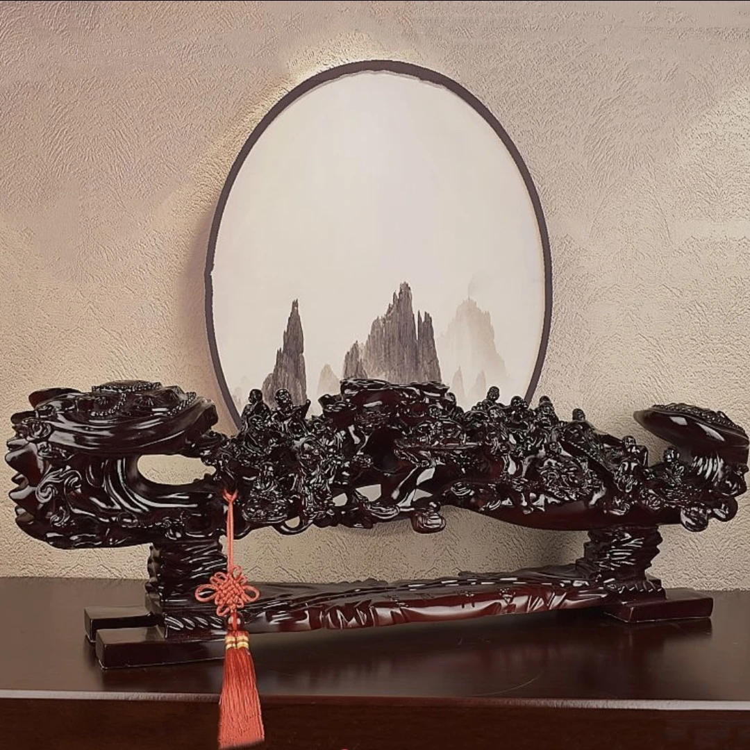 红檀木纹十八罗汉如意中式进门玄关摆件