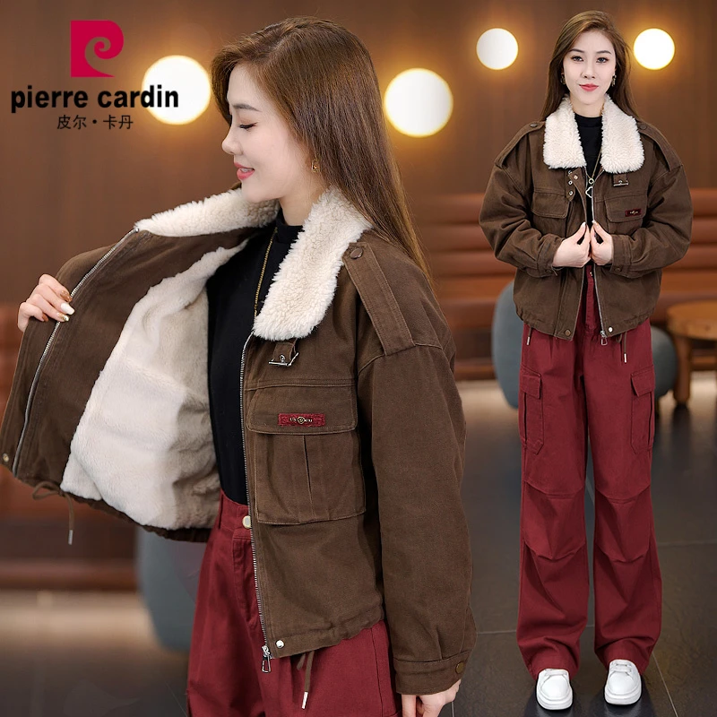 皮尔卡丹牛仔加绒外套女2025年冬季新款设计感复古小个子短款加厚