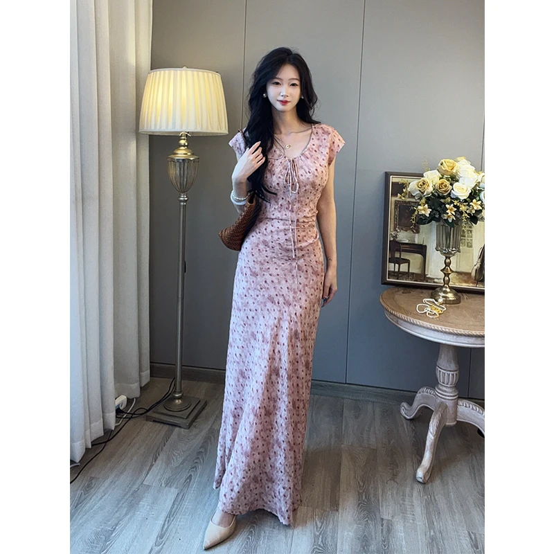 法式复古浪漫感温柔波点碎花连衣裙女夏季高级感小众气质显瘦长裙