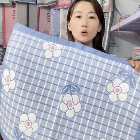 棉纱布棉蓝色格格花