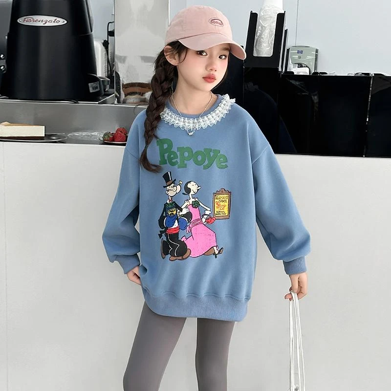 女童卫衣2025春秋季新款中大童卡通印花圆领上衣洋气百搭休闲春装
