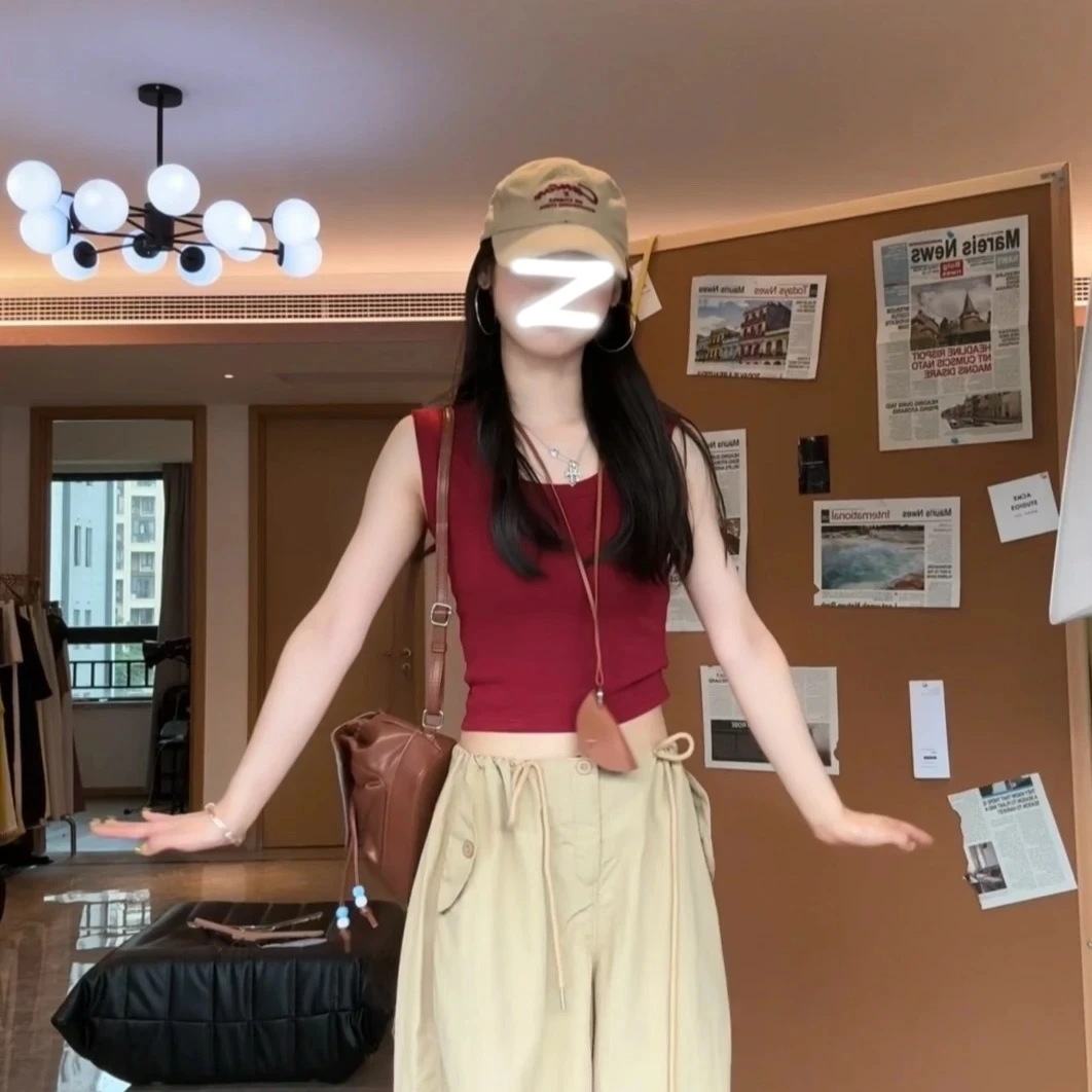 夏季百搭高密棉纯欲U领遮副乳修身高弹背心