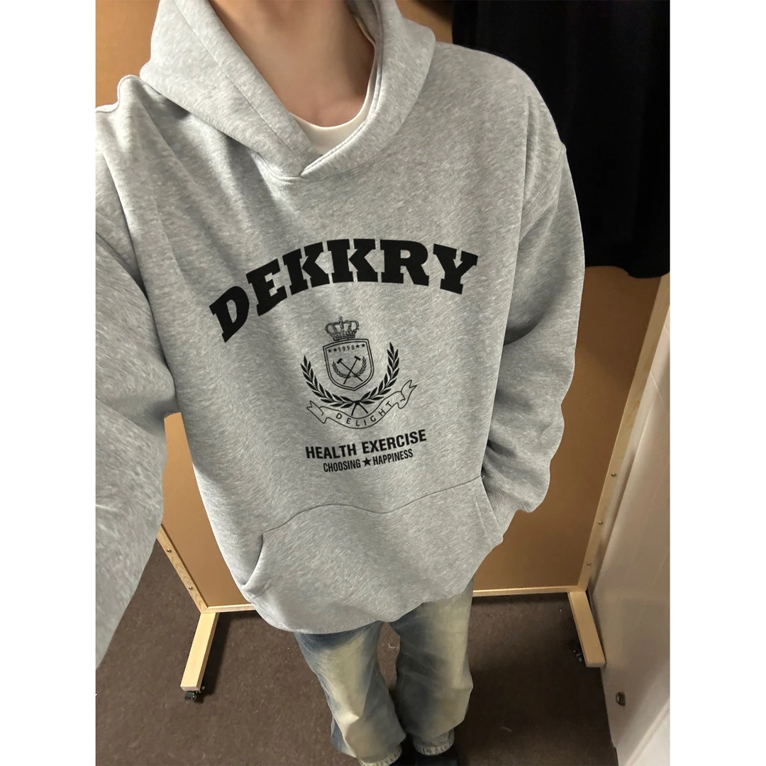 美式潮牌设计感字母印花宽松连帽卫衣男女秋冬季休闲百搭情侣上衣