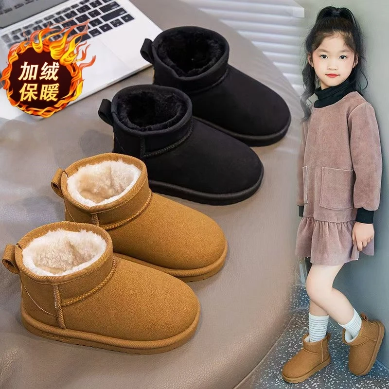 女童棉鞋冬季加绒加厚鞋子保暖儿童雪休闲地靴男童一脚蹬雪地棉靴