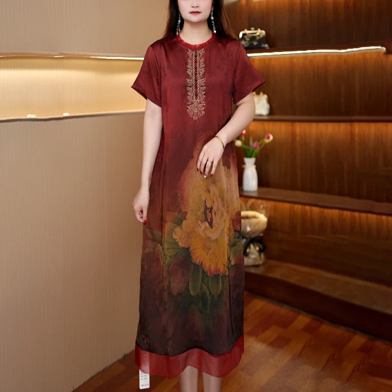 [刺绣旗袍]新款百搭显瘦连衣裙女中长款378