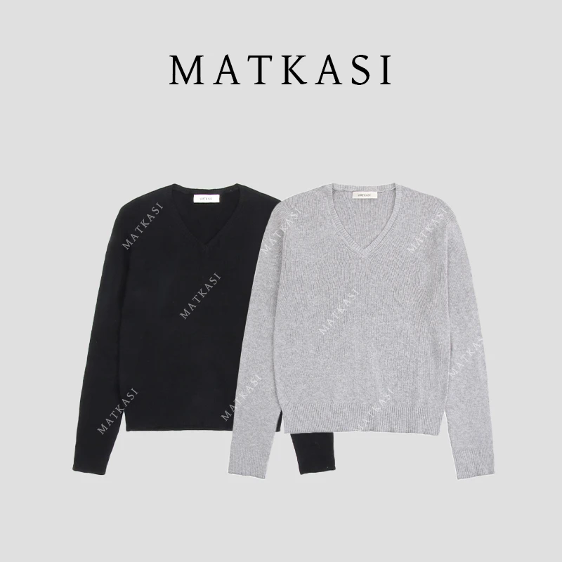 MATKASI 设计感时尚气质日常通勤休闲简约百搭小v领针织打底衫