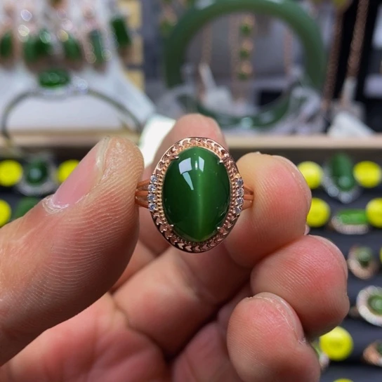 和田玉（碧玉）戒指银S925镶嵌