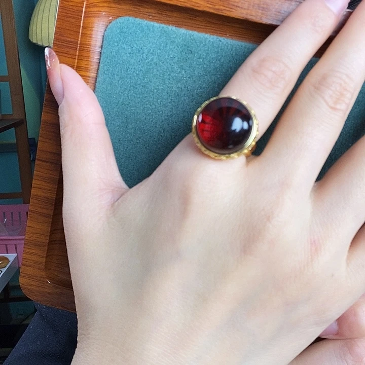 血珀银S925镶嵌戒指戒指